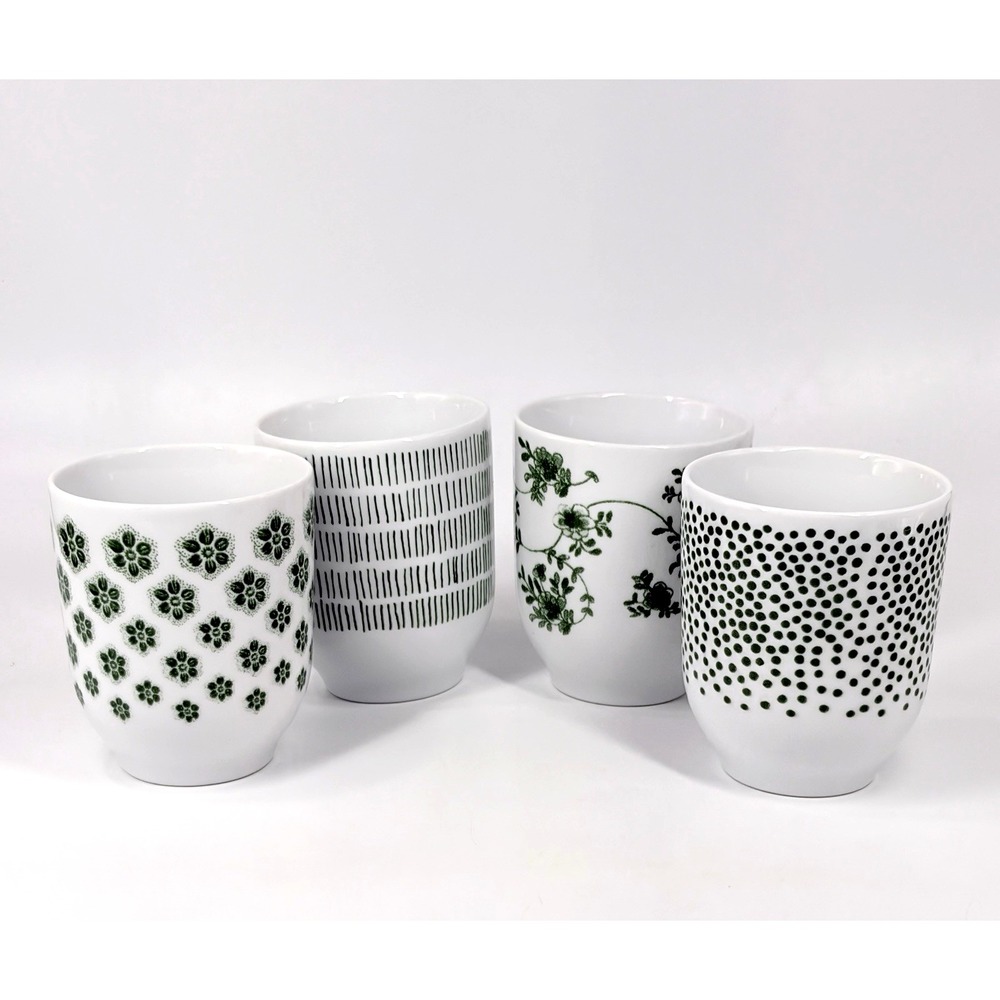 IKEA Entusiasm Mixed Pattern Green Cups Set of 4 Floral Dot Stripe Mugs Tumblers